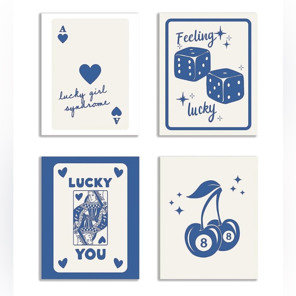Lucky You blue poster wall art. Aesthetic wall art 4 count.